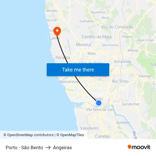 Porto - São Bento to Angeiras map