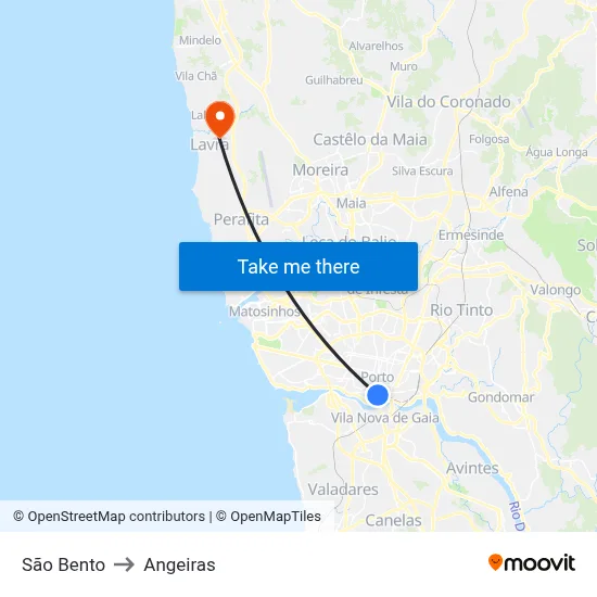 São Bento to Angeiras map