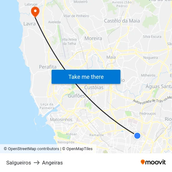 Salgueiros to Angeiras map
