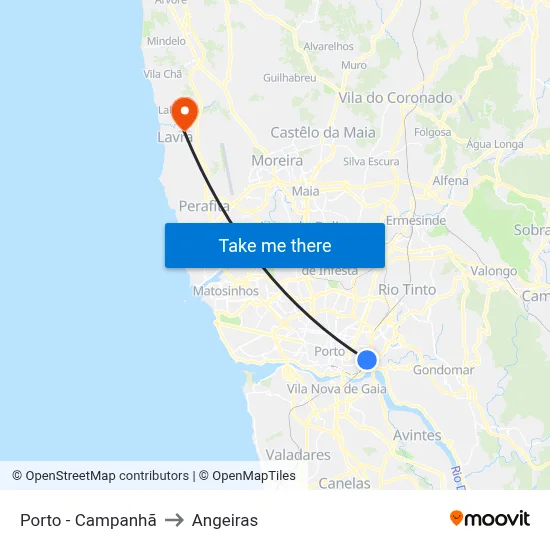 Porto - Campanhã to Angeiras map