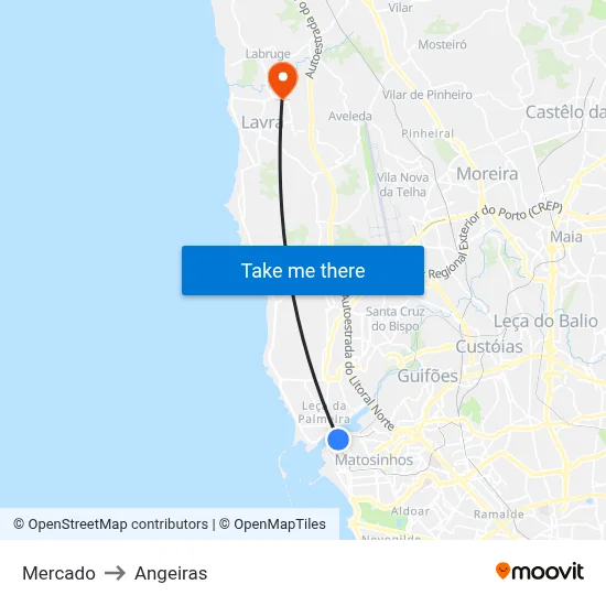 Mercado to Angeiras map