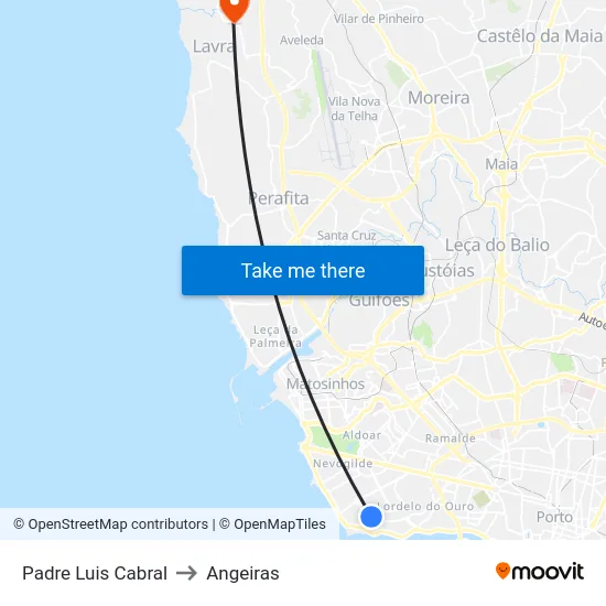Padre Luis Cabral to Angeiras map