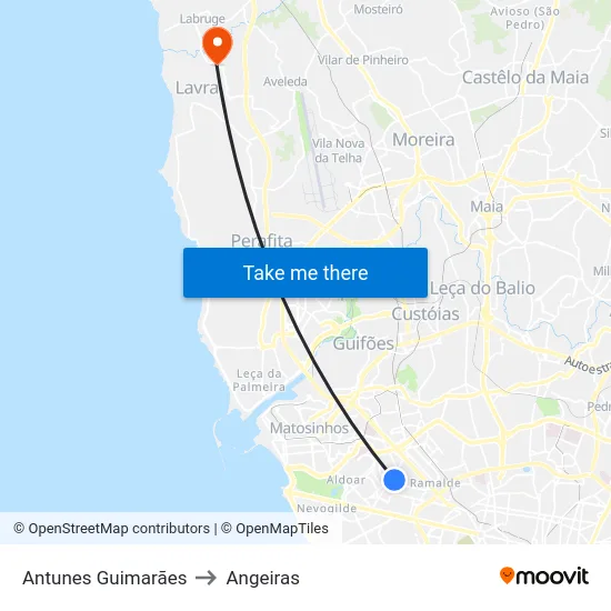 Antunes Guimarães to Angeiras map