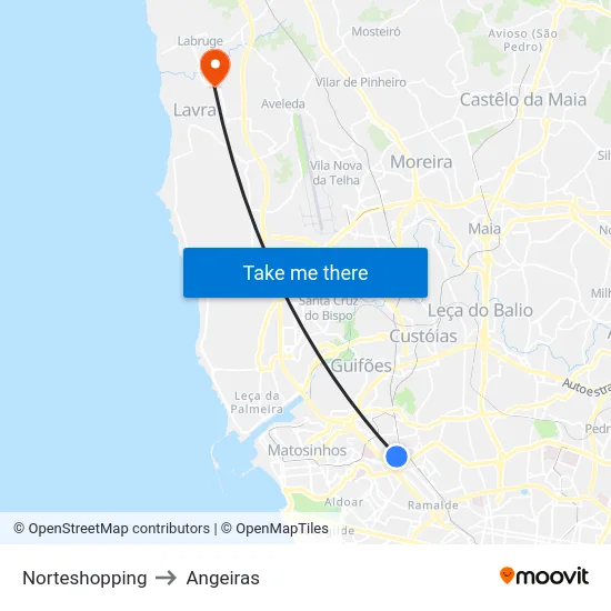 Norteshopping to Angeiras map