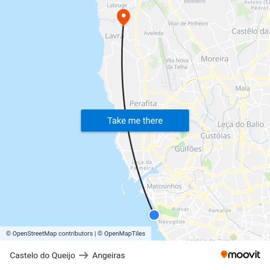 Castelo do Queijo to Angeiras map