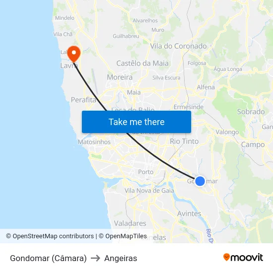 Gondomar (Câmara) to Angeiras map
