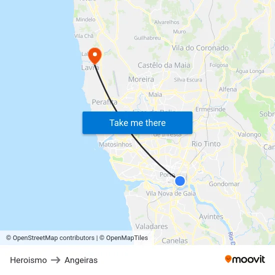 Heroismo to Angeiras map