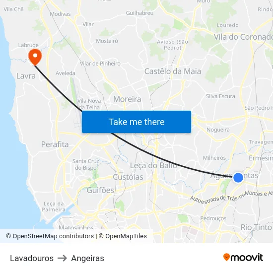 Lavadouros to Angeiras map