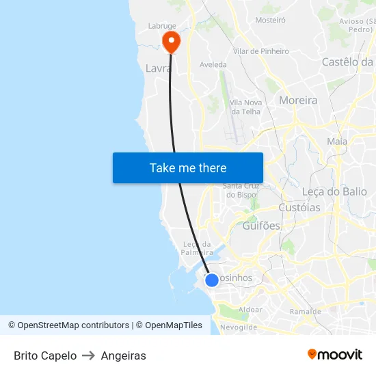 Brito Capelo to Angeiras map