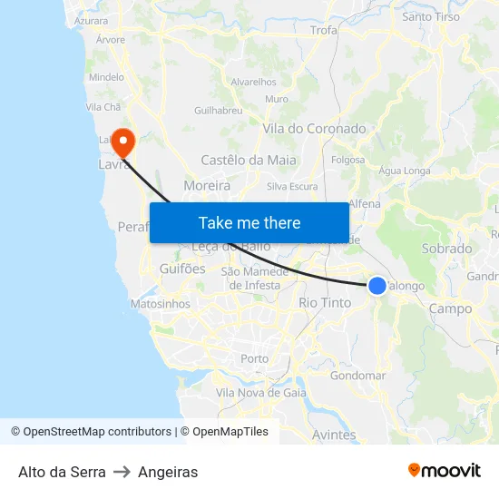 Alto da Serra to Angeiras map