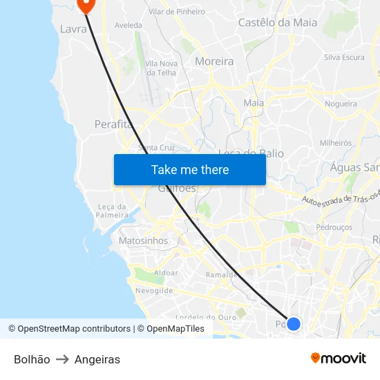 Bolhão to Angeiras map