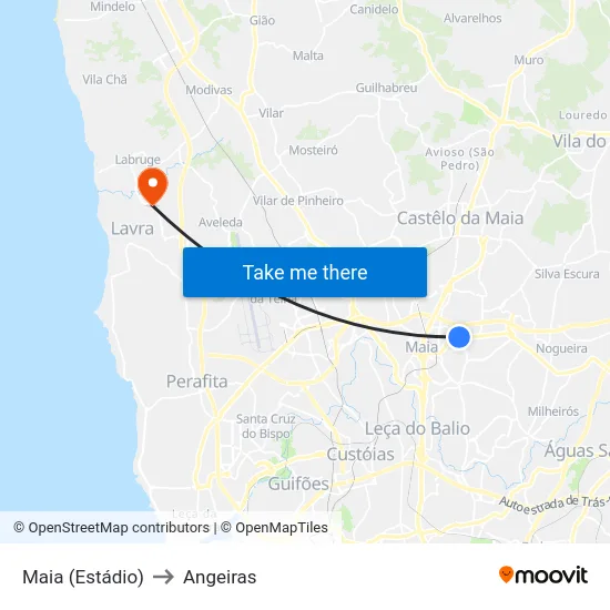 Maia (Estádio) to Angeiras map