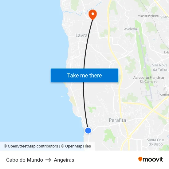 Cabo do Mundo to Angeiras map