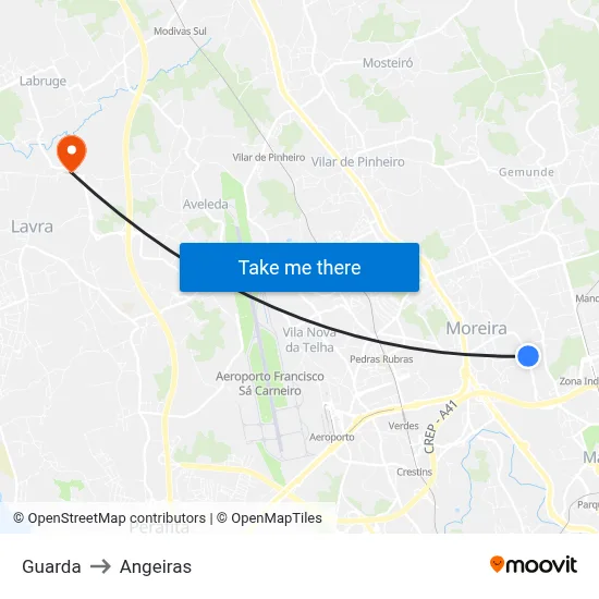 Guarda to Angeiras map