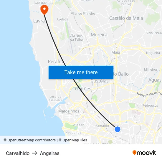 Carvalhido to Angeiras map