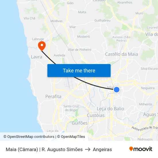 Maia (Câmara) | R. Augusto Simões to Angeiras map