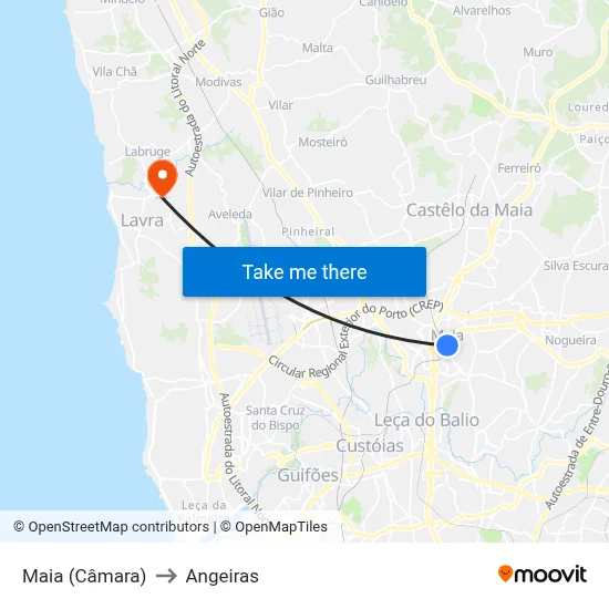 Maia (Câmara) to Angeiras map