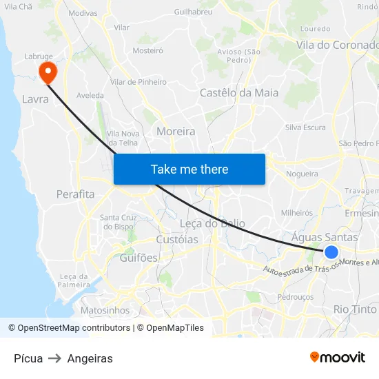 Pícua to Angeiras map