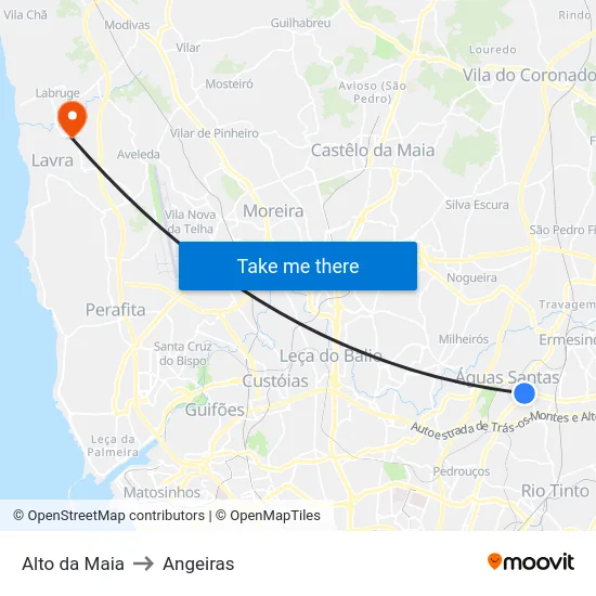 Alto da Maia to Angeiras map