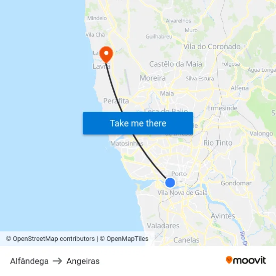 Alfândega to Angeiras map