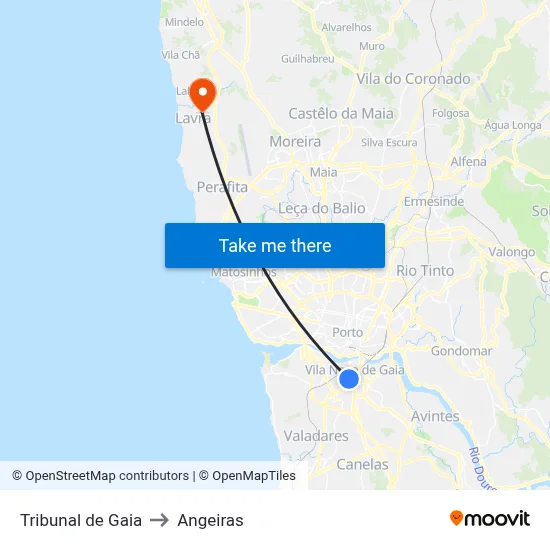 Tribunal de Gaia to Angeiras map