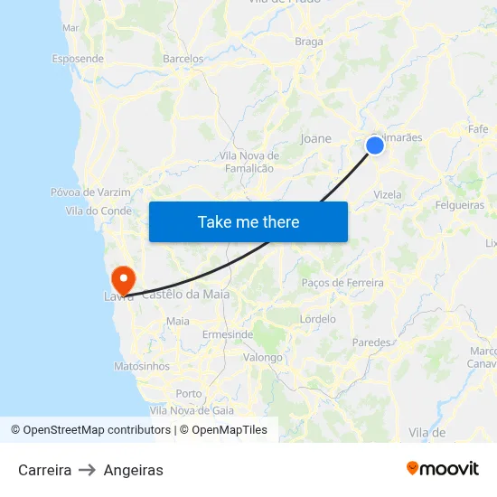 Carreira to Angeiras map