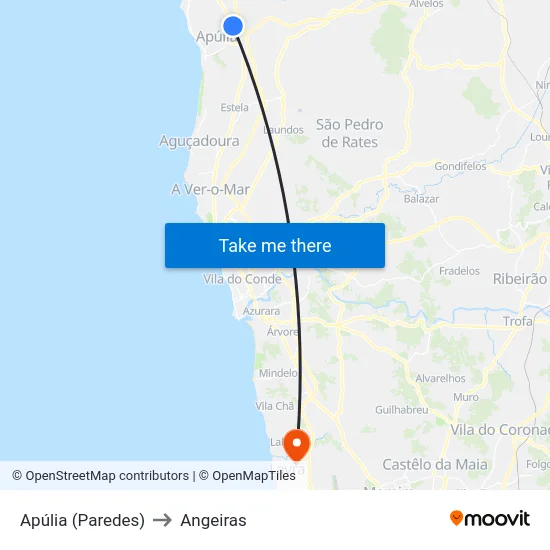 Apúlia (Paredes) to Angeiras map