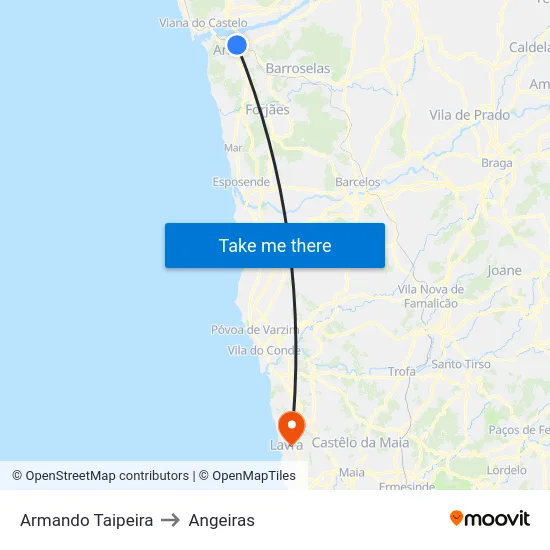 Armando Taipeira to Angeiras map