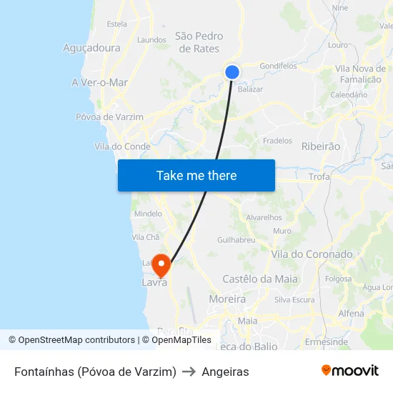 Fontaínhas (Póvoa de Varzim) to Angeiras map