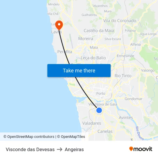 Visconde das Devesas to Angeiras map