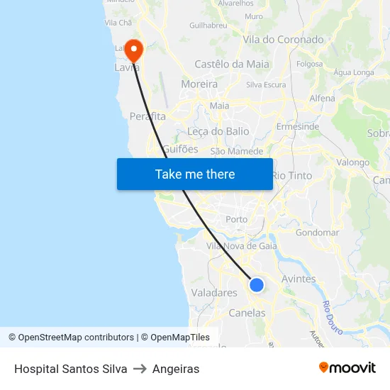 Hospital Santos Silva to Angeiras map