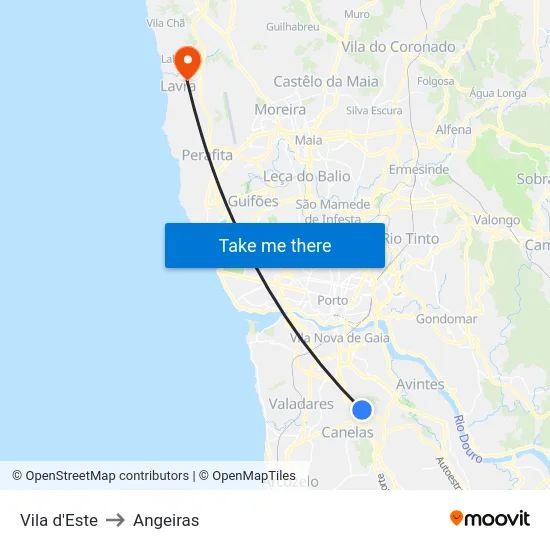 Vila d'Este to Angeiras map