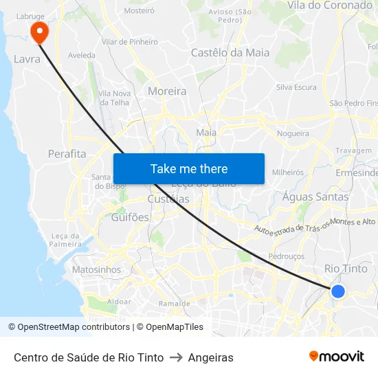 Centro de Saúde de Rio Tinto to Angeiras map