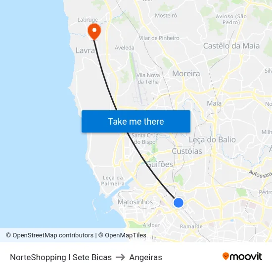 NorteShopping I Sete Bicas to Angeiras map