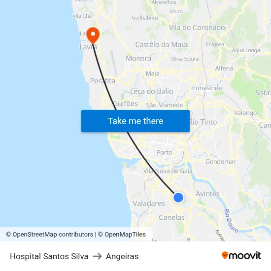 Hospital Santos Silva to Angeiras map