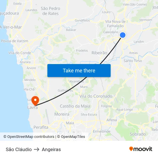 São Cláudio to Angeiras map