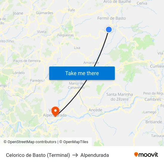 Celorico de Basto (Terminal) to Alpendurada map