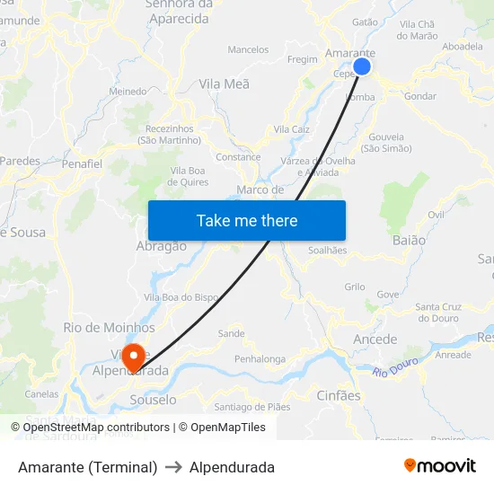 Amarante (Terminal) to Alpendurada map