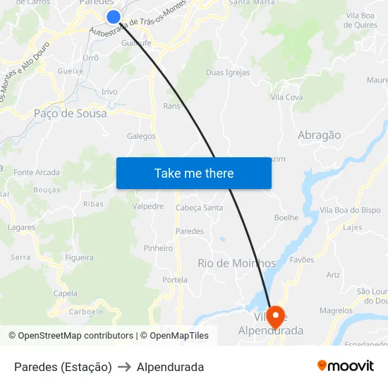 Paredes (Estação) to Alpendurada map