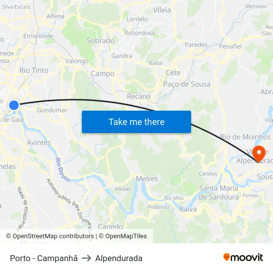 Porto - Campanhã to Alpendurada map