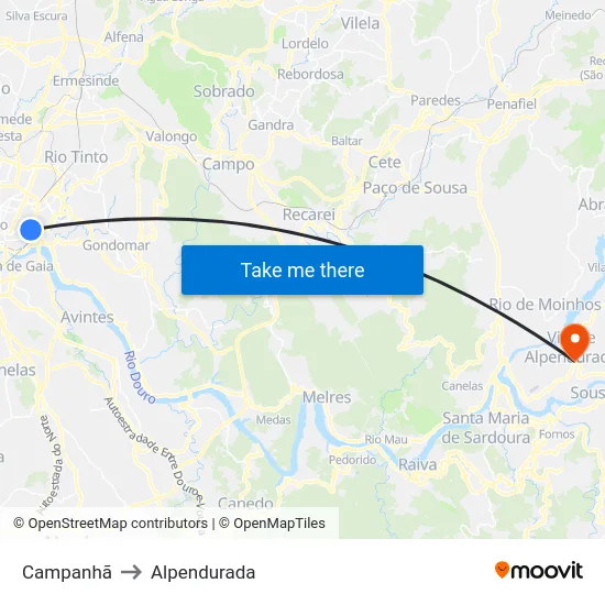 Campanhã to Alpendurada map