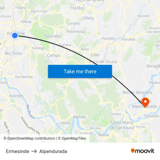 Ermesinde to Alpendurada map