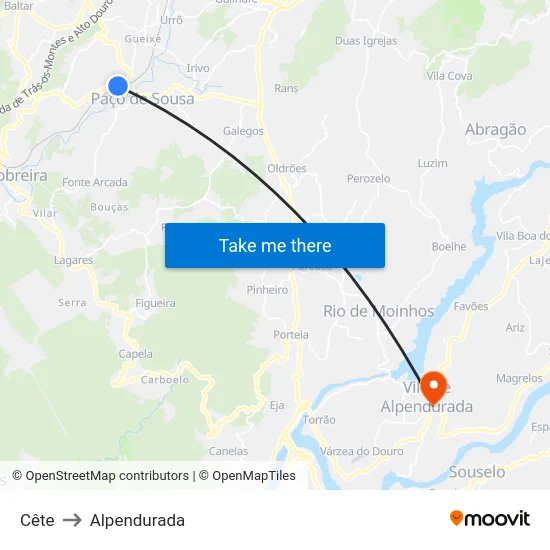 Cête to Alpendurada map