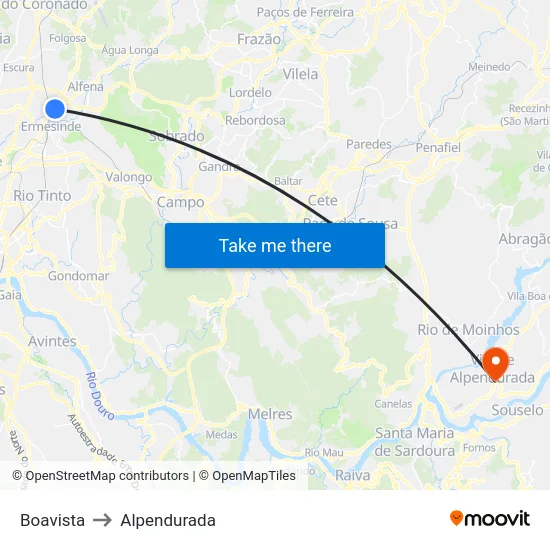 Boavista to Alpendurada map