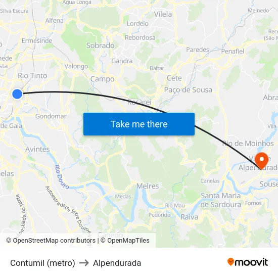 Contumil (metro) to Alpendurada map
