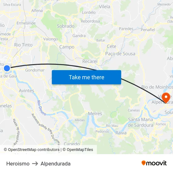 Heroismo to Alpendurada map