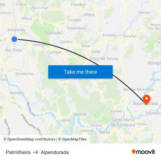 Palmilheira to Alpendurada map