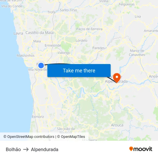 Bolhão to Alpendurada map
