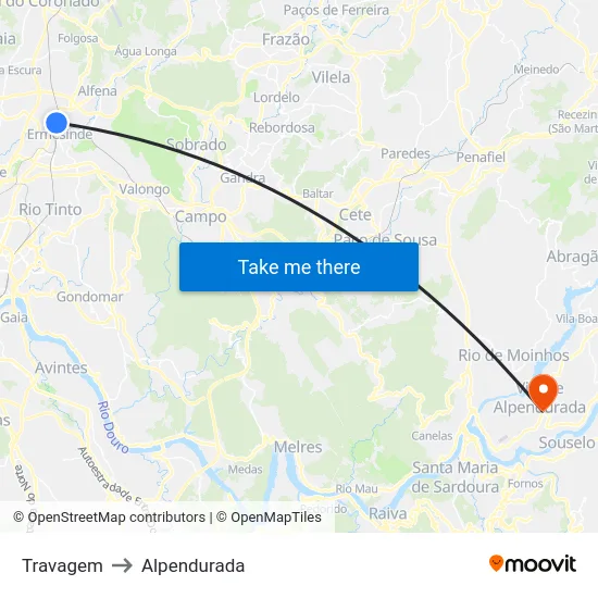 Travagem to Alpendurada map