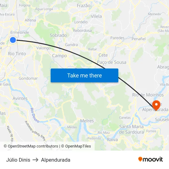 Júlio Dinis to Alpendurada map